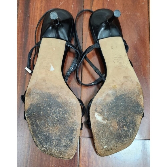 Stuart Weitzman Black Strappy Sandals Size 11M Leather Square Toe Heel Buckle - Picture 12 of 12